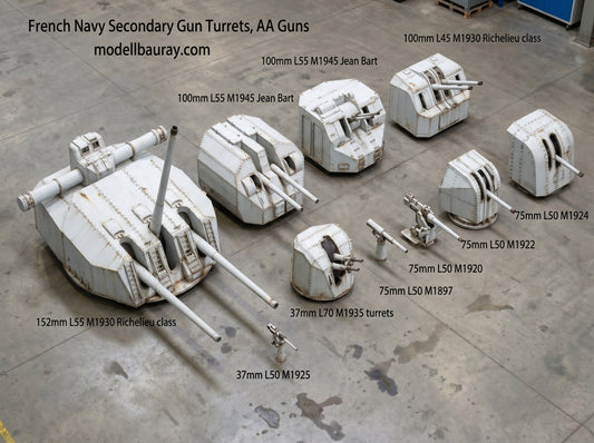 French Navy AA guns, 152mm, 100mm, 90mm, 37mm, 75mm AA guns, 75mm M1922, 75mm M1924, Canon de 37 mm Modèle 1925, Canon de 37 mm Modèle 1935