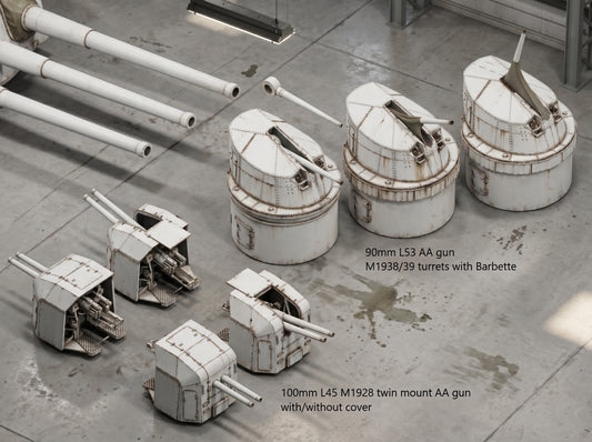 Italian navy heavy AA guns, 76mm, 90mm, 100mm, 102mm 120mm AA guns, 127mm, 128mm AA guns, 3D printed kits