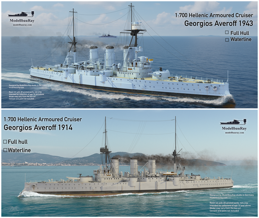 1:700 Greek cruiser Georgios Averoff, 1914, 1943, RHN Georgios Averof, Hellenic Navy, Γεώργιος Αβέρωφ θωρακισμένο καταδρομικό, Georgios Averoff