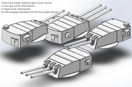Italian navy main gun turrets, 305mm, 380mm, 320mm, 152mm, Littorio, Roma, Conte di Cavour, Dante Alighieri 3D printed kits