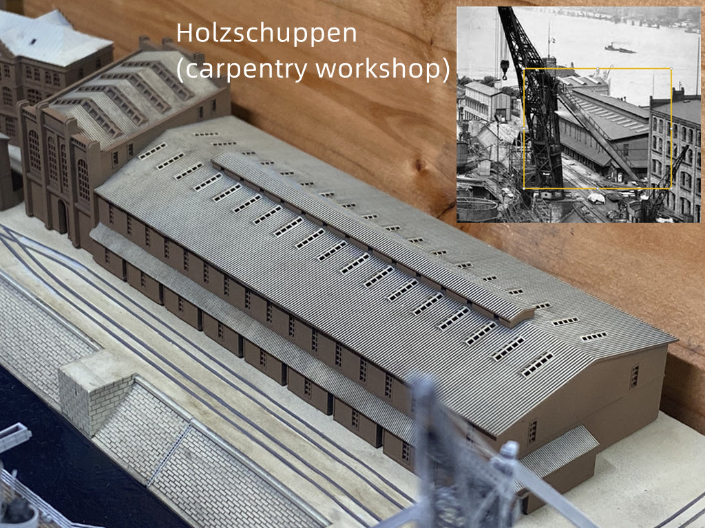 1:700 Hamburg Port and Shipyard, Hamburger Hafen und Werft. BV 250 t crane, warehouse, Blohm Voss