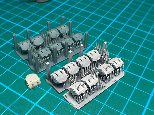 1:700, 1:350 US navy 5 inch AA guns, twin turret, single turret, 3D printed, Mk38, Mk 30, with blast bags, 5 inch L38 guns