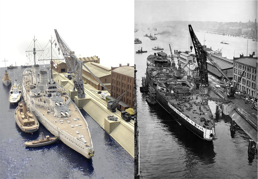 1:700 Hamburg Port and Shipyard, Hamburger Hafen und Werft. BV 250 t crane, warehouse, Blohm Voss