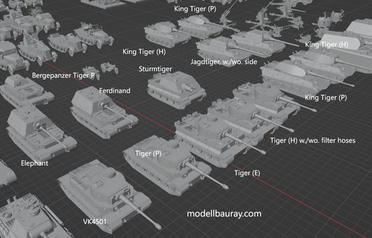 1:700, 1:350 German heavy tank kit, Tiger tank, King Tiger tank, Jadgtiger, Elephant, Tiger P, Sturmtiger, VK4501, Bergepanzer Tiger P