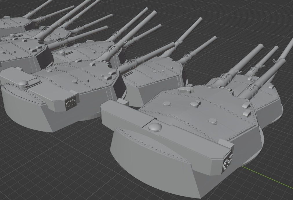 1:700 IJN 14 inch gun turret, 356mm turret, Kongo turret, Fuso turret, 3D printed, battleship, WWI, WWII