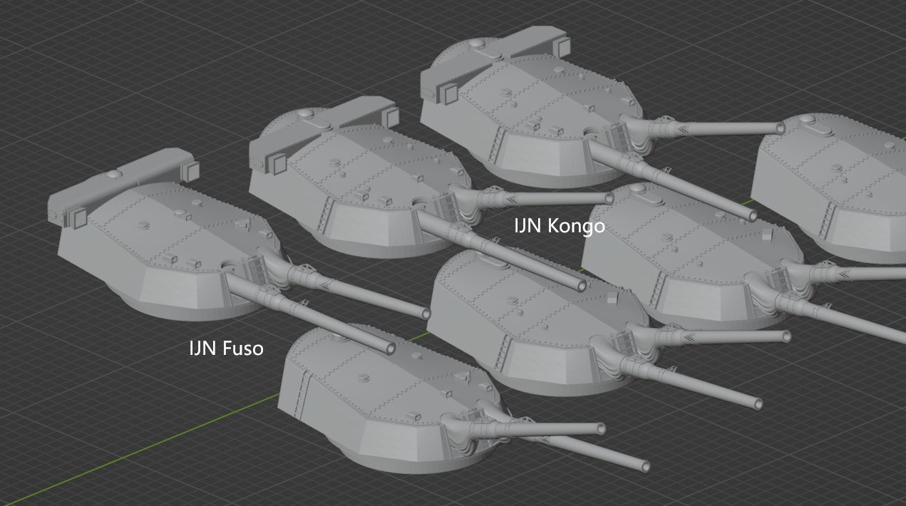 1:700 IJN 14 inch gun turret, 356mm turret, Kongo turret, Fuso turret, 3D printed, battleship, WWI, WWII