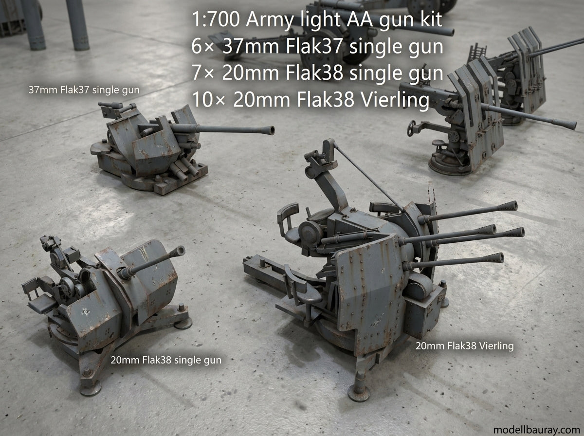 1:700, 1:350 German artillery, Anti-aircraft gun kit, Self-propelled howitzer, aa guns, anti-tank gun, Hummel, Wespe, ammo car,  sfh 18, leFH 18, Pak40, Pak43,  Flak 18