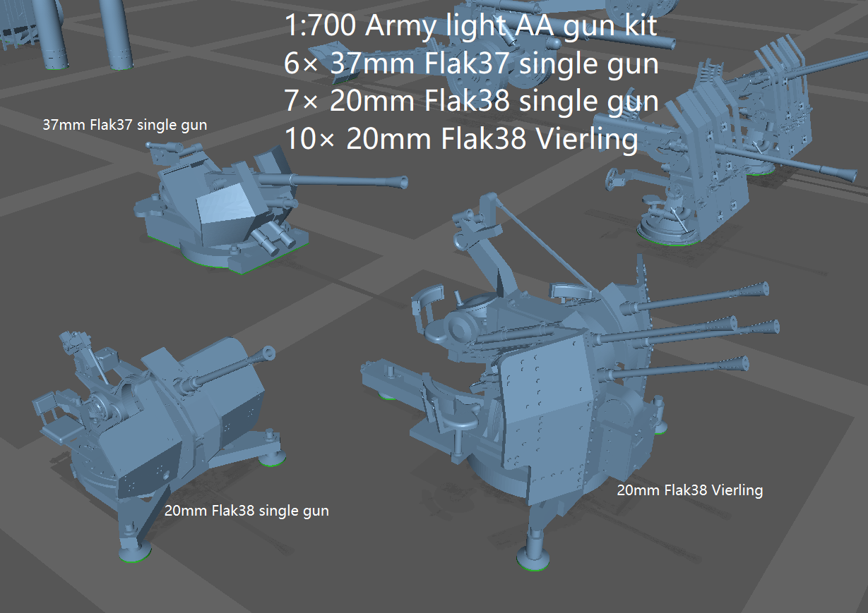 1:700, 1:350 German artillery, Anti-aircraft gun kit, Self-propelled howitzer, aa guns, anti-tank gun, Hummel, Wespe, ammo car,  sfh 18, leFH 18, Pak40, Pak43,  Flak 18