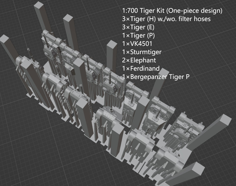 1:700, 1:350 German heavy tank kit, Tiger tank, King Tiger tank, Jadgtiger, Elephant, Tiger P, Sturmtiger, VK4501, Bergepanzer Tiger P