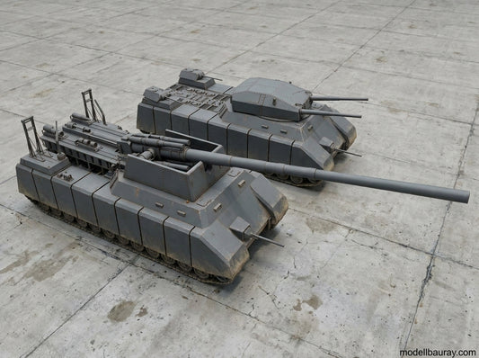 1:700, 1:350 German super heavy tanks set,  P1000 Ratte und P1500 landkreuzer, E100, Maus, Karl Gerät, Krupp Räumer S, V2