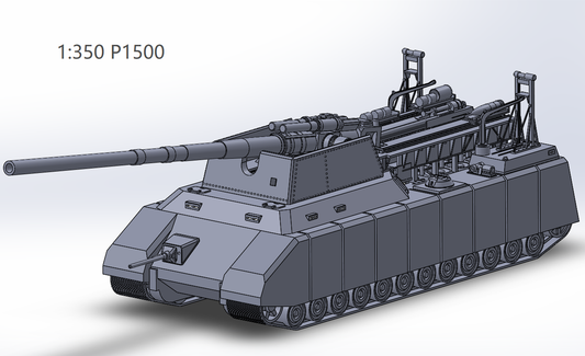 1:700, 1:350 German super heavy tanks set,  P1000 Ratte und P1500 landkreuzer, E100, Maus, Karl Gerät, Krupp Räumer S, V2