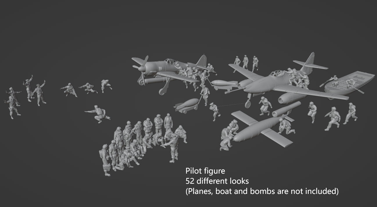 1:700, 1:350, 1:200 Figuren, universal naval figure, civilian and army figure, Pilot figure, 1:700 figure, 3D printed kit, Bausatz, airfields, aircraft carrier