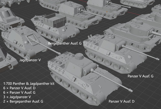 1:700, 1:350 German medium tanks, Panzer III, Panzer IV, Panzer V, Panther tank, Stug III, assault gun, Jagdpanther, diorama, wwii german tanks