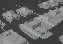 Load image into Gallery viewer, 1:700, 1:350 German medium tanks, Panzer III, Panzer IV, Panzer V, Panther tank, Stug III, assault gun, Jagdpanther, diorama, wwii german tanks
