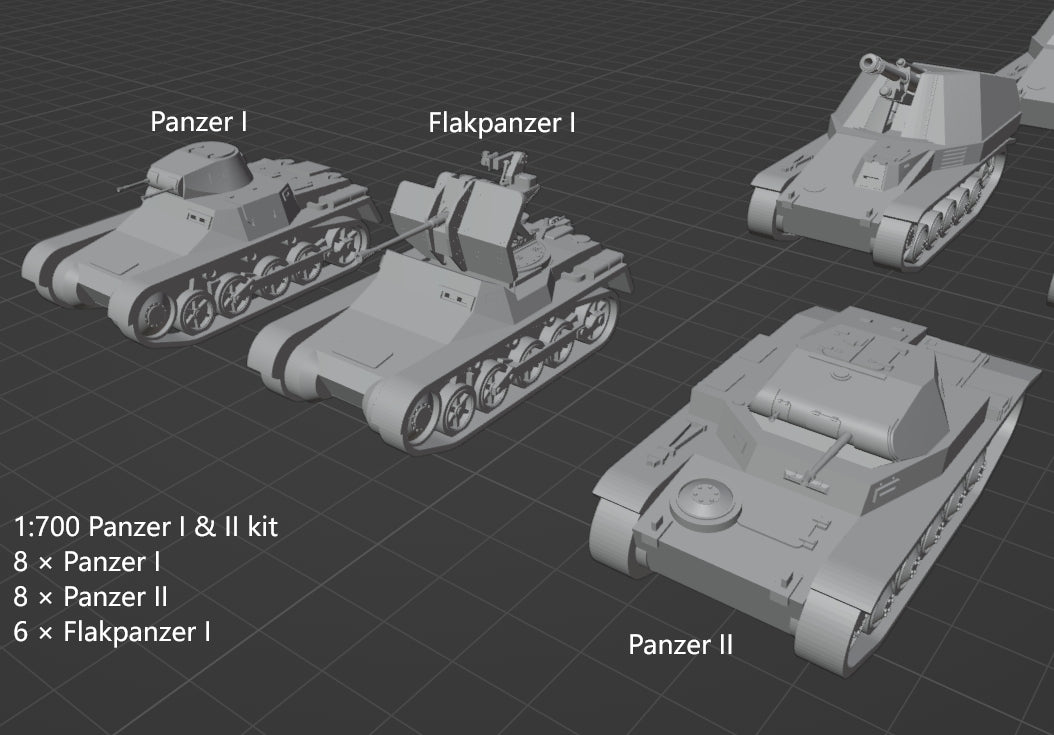 1:700, 1:350 German light tanks, Leichter Panzer, Panzer I, Panzer II, Flak Panzer I, Panzer 35(t), Panzer 35(t), Panzerjäger, diorama, wwii german tanks