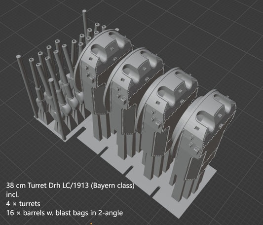 1:700 German Main Gun Turret, 3D printed, battleship, Bismarck, Tirpitz, WWII, WWI, Bayern, Nassau, Scharnhorst, C34 naval gun, 38 cm gun, 28 cm gun