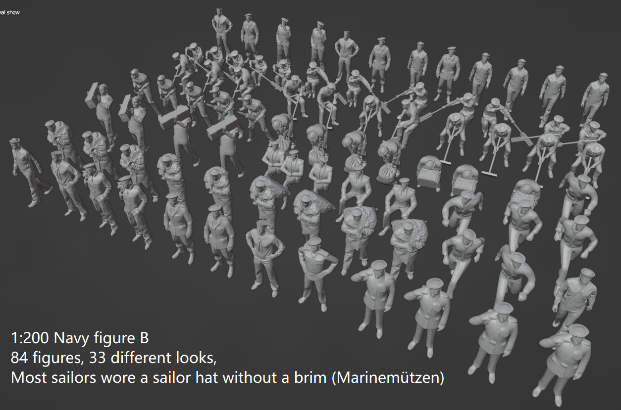 1:700, 1:350, 1:200 Figuren, universal naval figure, civilian and army figure, Pilot figure, 1:700 figure, 3D printed kit, Bausatz, airfields, aircraft carrier