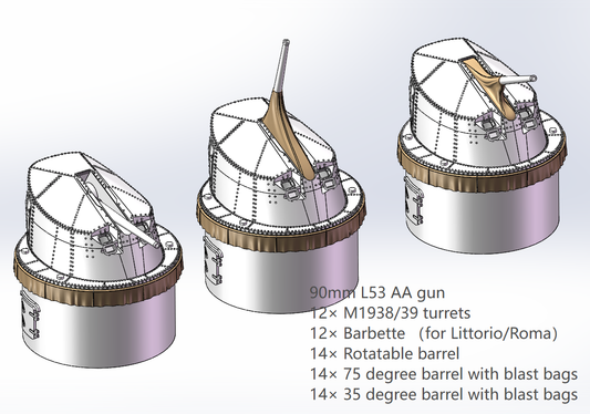 Italian navy heavy AA guns, 76mm, 90mm, 100mm, 102mm 120mm AA guns, 127mm, 128mm AA guns, 3D printed kits