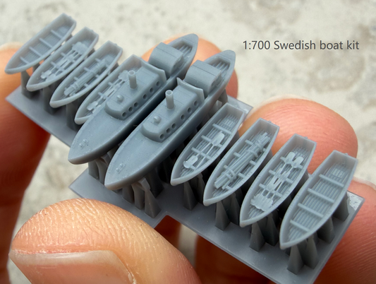 1:700 Swedish Russian Navy Boat and Motor boat kit, highly detailed 3D printed kit, 1:700 steamer, life boat