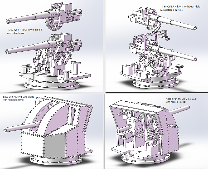 1:700 1:350 Royal navy secondary guns, 3 inch gun, 4 inch /45 Mark XVI, 4.5 inch, 5 inch gun, 8 inch gun, 9.2 inch gun, 76mm gun, 114mm gun, 120mm gun, 152mm gun, .50 Vickers machine gun, machine gun, AA guns