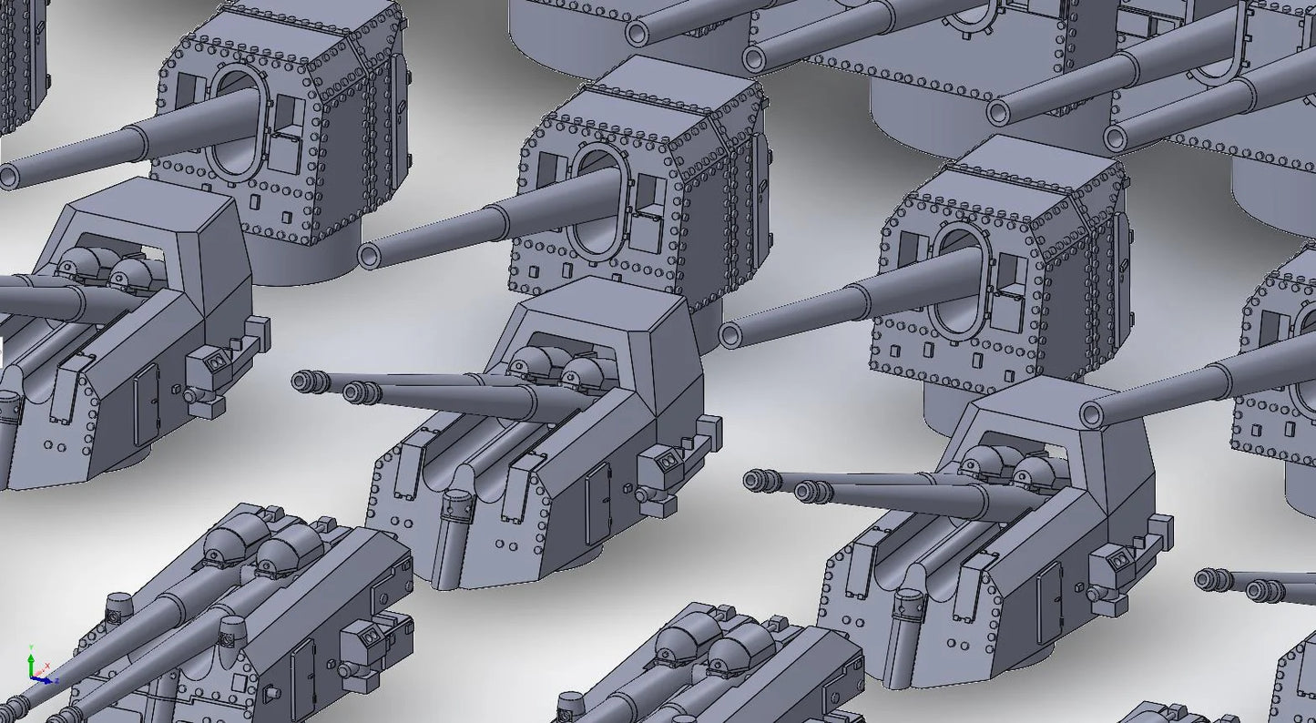 1:700, 1:350 German Navy Secondary Guns, WWI, WWII, heavy AA guns 88mm, 150mm guns