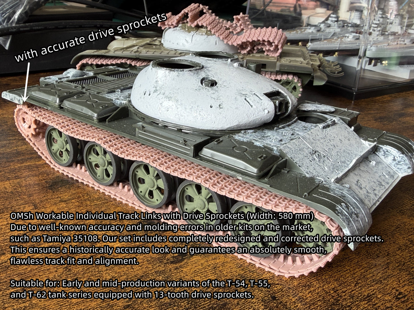 1:35 T54 T62 T72 T90 workable tank tracks, RMSh, OMSh, bewegliche Ketten für T54, T55, T62, T72, T90