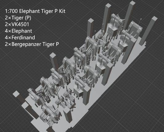 1:700, 1:350 German heavy tank kit, Tiger tank, King Tiger tank, Jadgtiger, Elephant, Tiger P, Sturmtiger, VK4501, Bergepanzer Tiger P