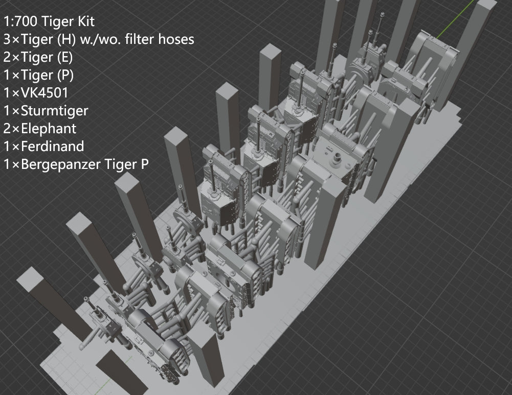 1:700, 1:350 German heavy tank kit, Tiger tank, King Tiger tank, Jadgtiger, Elephant, Tiger P, Sturmtiger, VK4501, Bergepanzer Tiger P