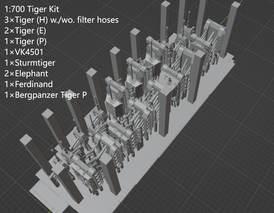 1:700, 1:350 German heavy tank kit, Tiger tank, King Tiger tank, Jadgtiger, Elephant, Tiger P, Sturmtiger, VK4501, Bergepanzer Tiger P