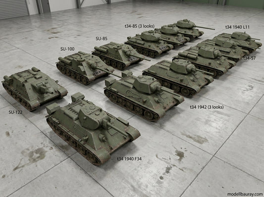 1:700, 1:350 Russian tank kit, T34, KV1, KV2, IS1, IS2, ISU152, US152, SU85, SU100, T26, BT7, 3D printed kit