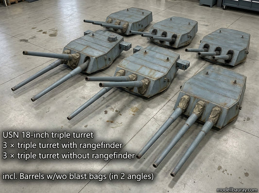 1:700 USN 18 inch turrets, 18 inch tripple turret, 18 inch twin turret, US navy