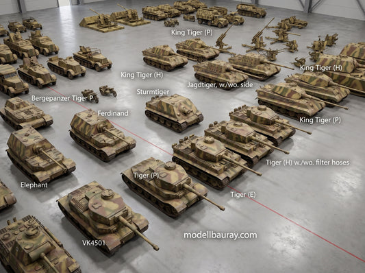 1:700, 1:350 German heavy tank kit, Tiger tank, King Tiger tank, Jadgtiger, Elephant, Tiger P, Sturmtiger, VK4501, Bergepanzer Tiger P