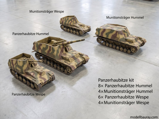 1:700, 1:350 German artillery, Anti-aircraft gun kit, Self-propelled howitzer, aa guns, anti-tank gun, Hummel, Wespe, ammo car,  sfh 18, leFH 18, Pak40, Pak43,  Flak 18