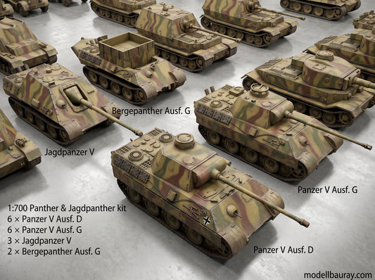 1:700, 1:350 German medium tanks, Panzer III, Panzer IV, Panzer V, Panther tank, Stug III, assault gun, Jagdpanther, diorama, wwii german tanks