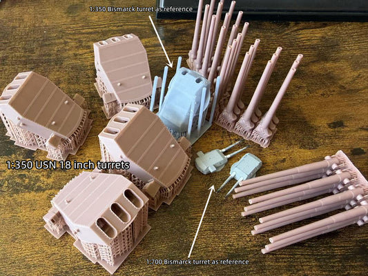 1:350 USN 18 inch turrets, 18 inch tripple turret, 18 inch twin turret, US navy