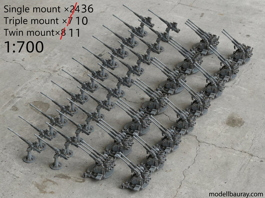 1:700, 1:350, IJN AA light gun set  25mm, v2024, Type 96 AA gun, Typ 96 Flak, with shield, without shield, turret type, Yamato, very detailed, sehr detailiert