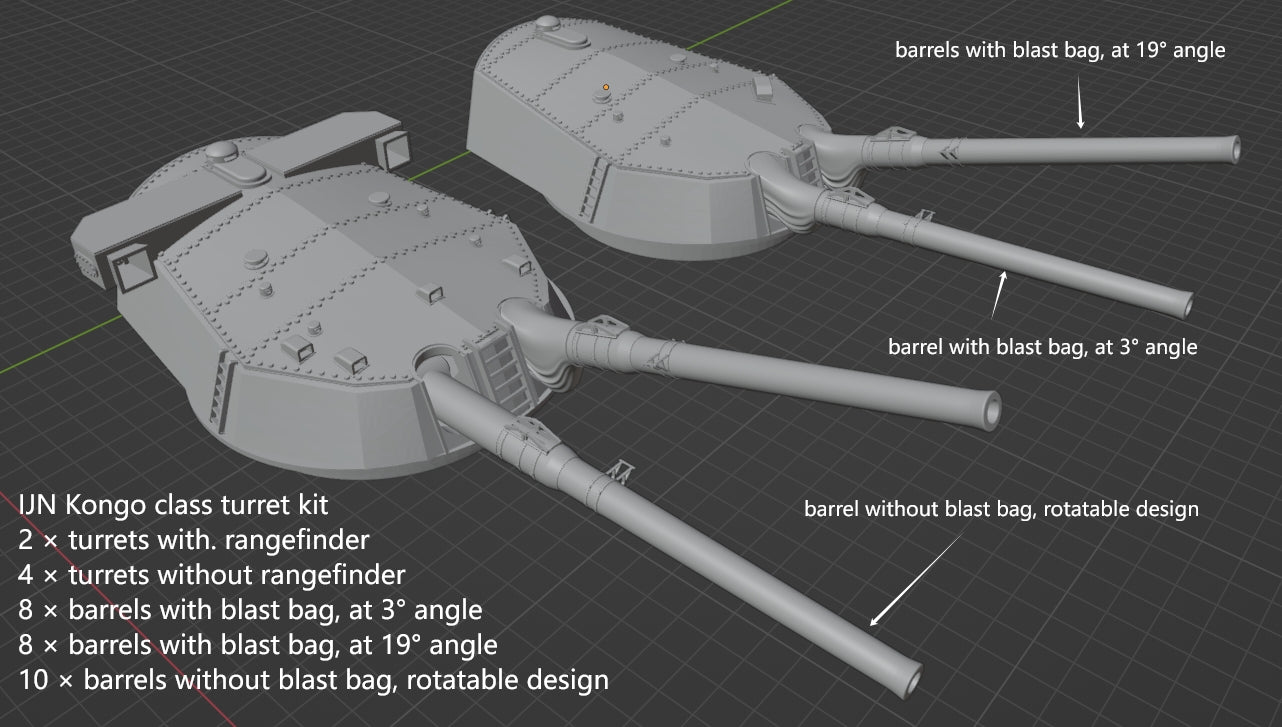1:700 IJN 14 inch gun turret, 356mm turret, Kongo turret, Fuso turret, 3D printed, battleship, WWI, WWII
