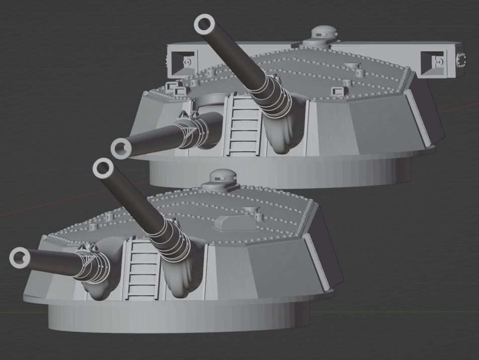 1:700 IJN 14 inch gun turret, 356mm turret, Kongo turret, Fuso turret, 3D printed, battleship, WWI, WWII