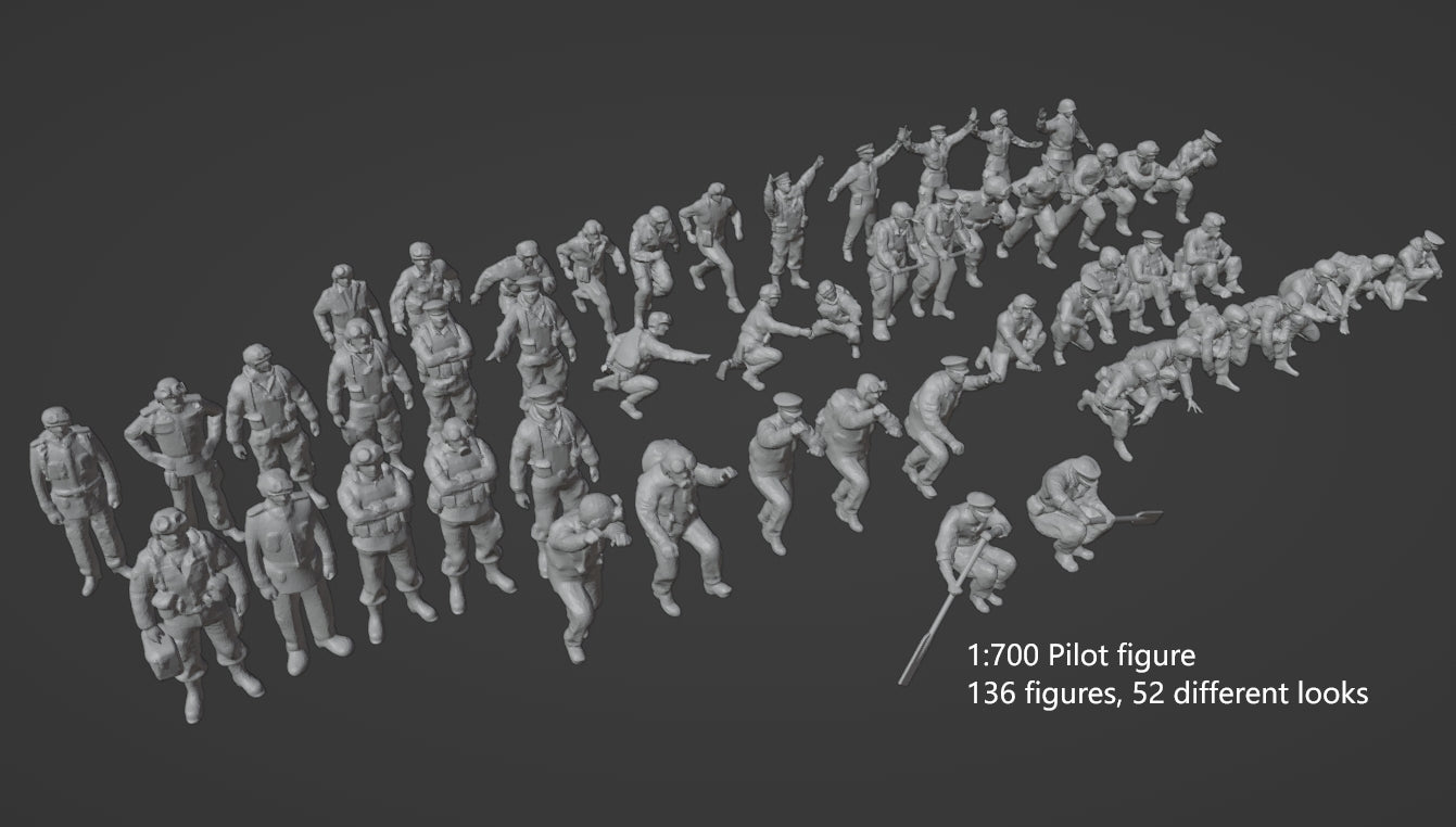 1:700, 1:350, 1:200 Figuren, universal naval figure, civilian and army figure, Pilot figure, 1:700 figure, 3D printed kit, Bausatz, airfields, aircraft carrier