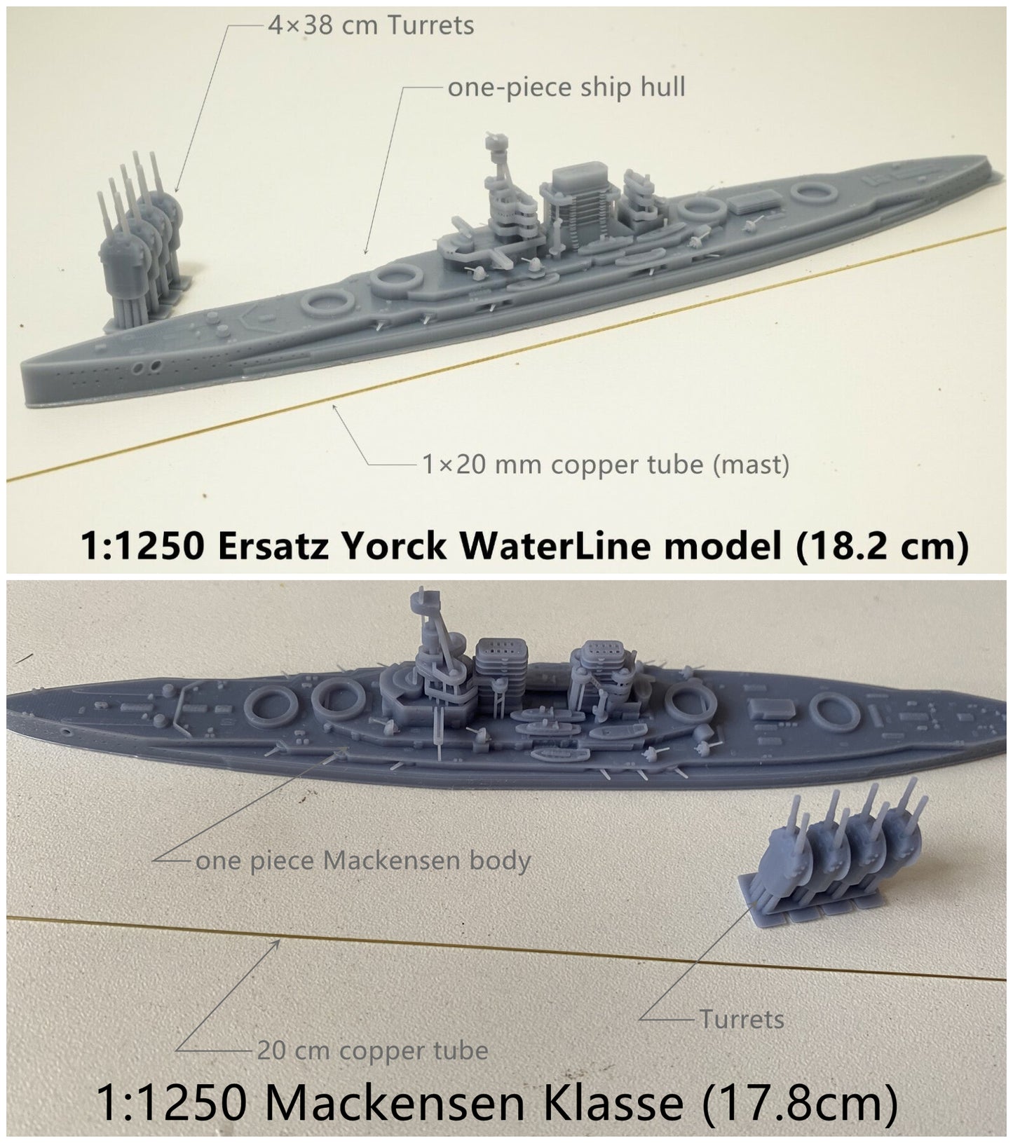 1:1250 Ship model, SMS Ersatz Yorck, SMS Mackensen, 1:1250 Schiffsmodelle