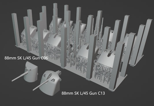 1:700, 1:350 WWI German Navy Secondary Guns, heavy AA guns, 88mm, 150mm guns