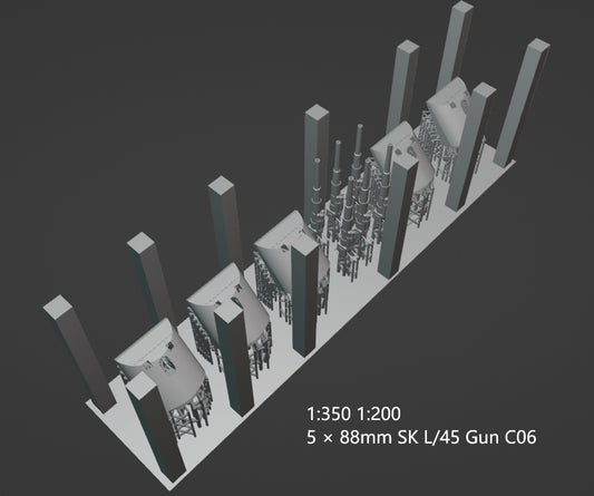 1:700, 1:350 German Navy Secondary Guns, WWI, WWII, heavy AA guns 88mm, 150mm guns