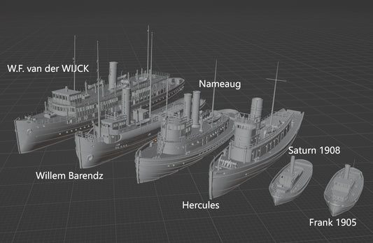 1:700 Auxiliary ships, tugboat, ferry, coal ship, oil tanker, barracks ship, floating crane