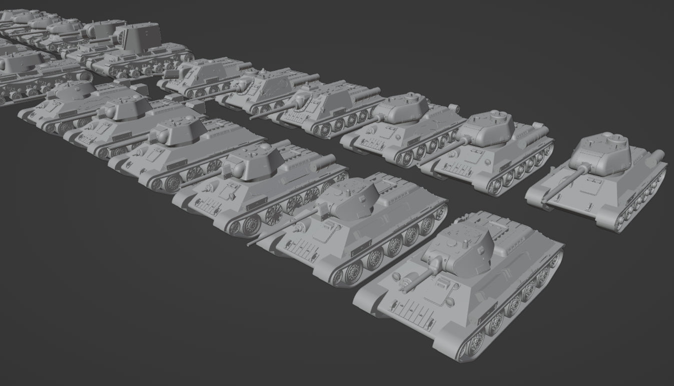 1:700, 1:350 Russian tank kit, T34, KV1, KV2, IS1, IS2, ISU152, US152, SU85, SU100, T26, BT7, 3D printed kit