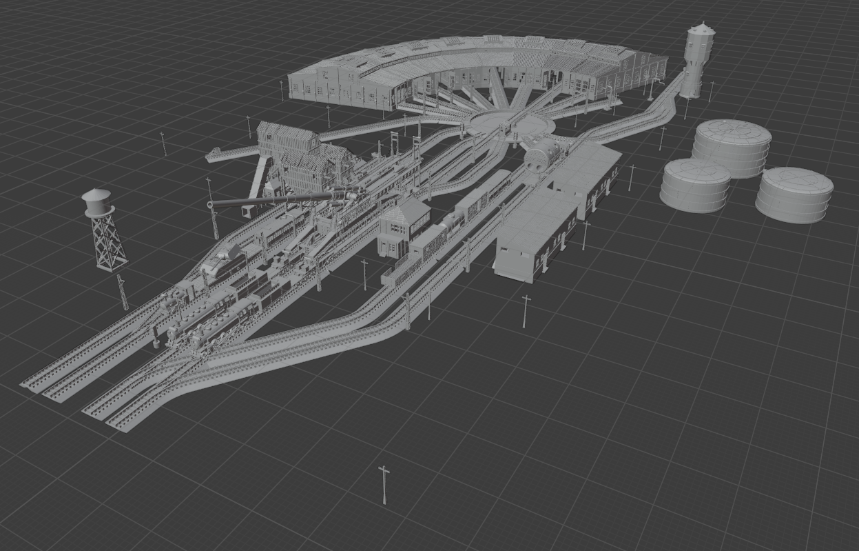 1:700 Train station diorama. Railway turntable, Schwerer Gustav Railway Gun, K5 railway gun, train, BR86, shipyard train