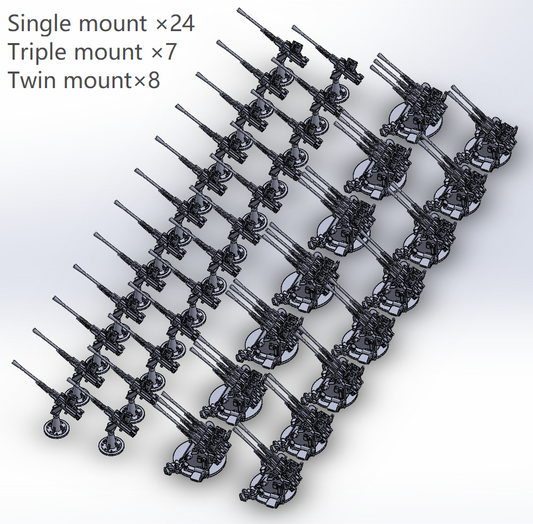 1:700, 1:350, IJN AA light gun set  25mm, v2023, Type 96 AA gun, Typ 96 Flak, with shield, without shield, turret type, Yamato, very detailed, sehr detailiert