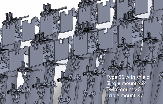 1:700, 1:350, IJN AA light gun set  25mm, v2023, Type 96 AA gun, Typ 96 Flak, with shield, without shield, turret type, Yamato, very detailed, sehr detailiert