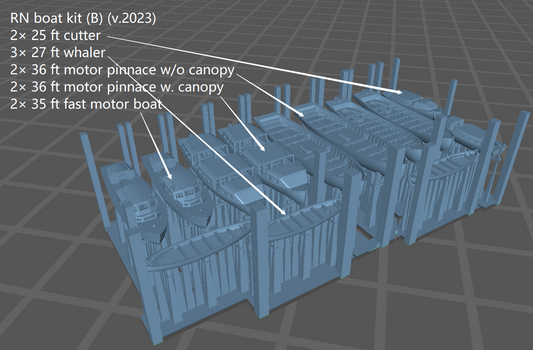 RN boat kit, royal navy, 3D printed accessories, highly detailed, 50 ft steam pinnace, 36 ft motor pinnace, 35 ft fast motor boat, 45 ft admiral's barge, 45 ft fast motor boat