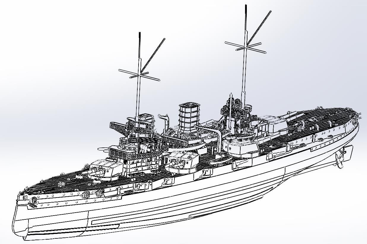 1:700 SMS Nassau, German battleship, WWI, resin, 3D printed kit, Waterline, Full Hull