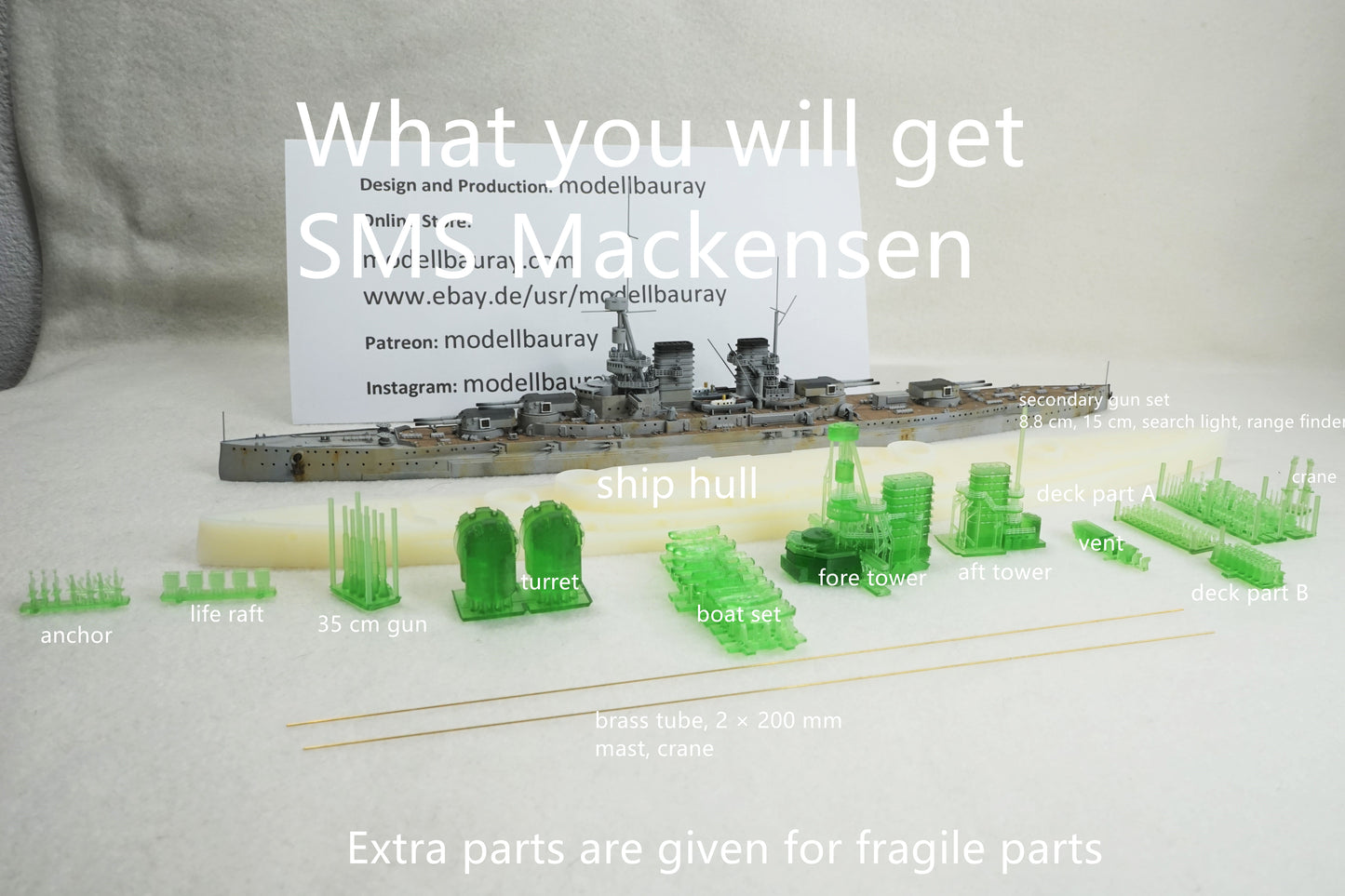 1:700 SMS Mackensen, german battlecruiser, WWI, resin, 3D printed kit, Full hull, waterline, bayern class gun house